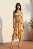 Picture of Cinched Waist Floral Printed Midi Dress