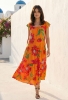 Picture of Orange Floral Flared Midi Dress