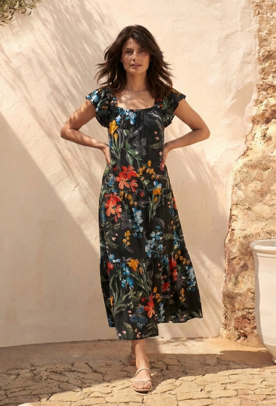 Picture of Midnight Botanical Print Midi Dress