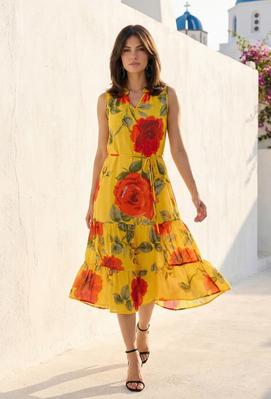 Picture of Marigold Sunset Rose Midi Dress