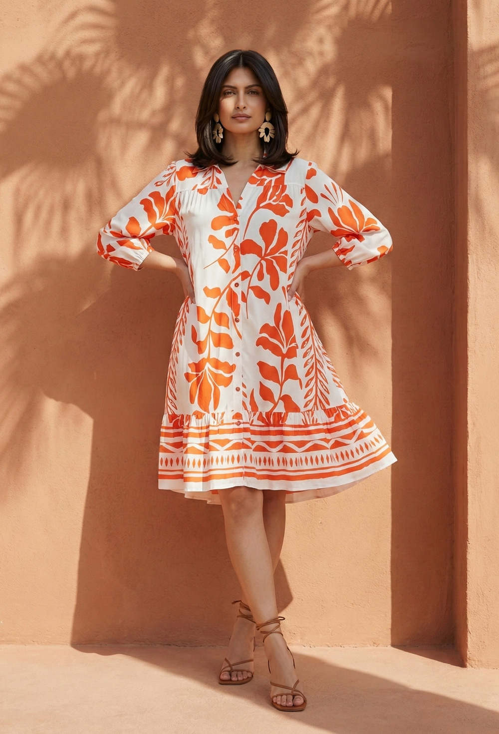 Picture of Sun-Kissed Tangerine Foulard Print Dress