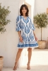 Picture of Mediterranean Medallion Puff-Sleeve Resort Border Print Dress