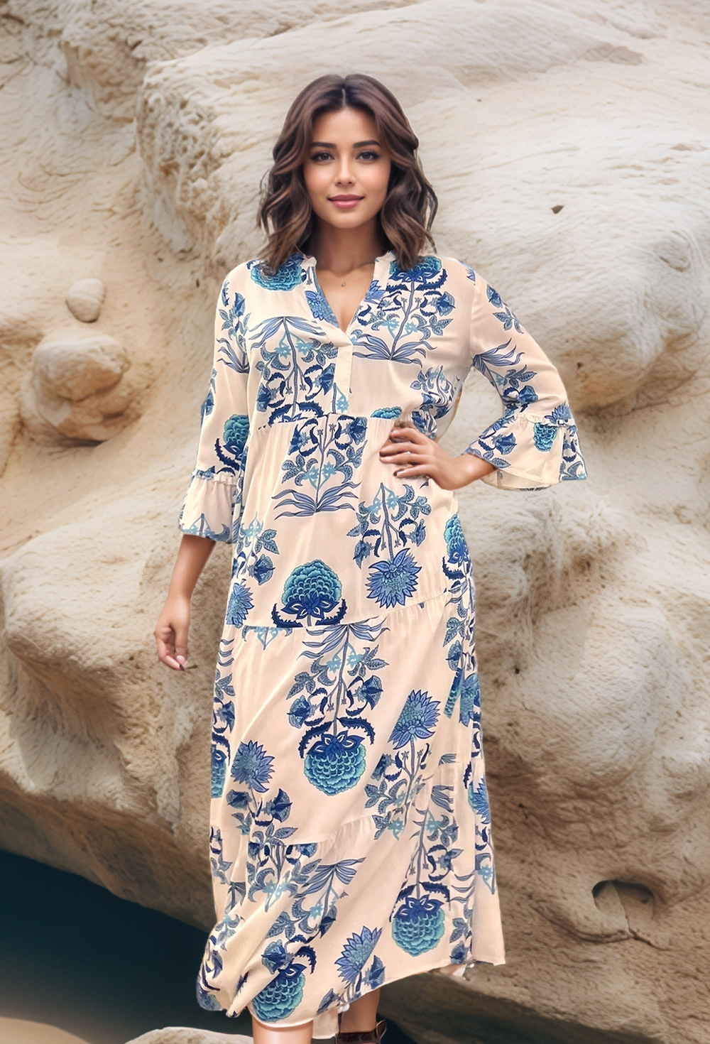 Picture of Indigo Block Print Midi