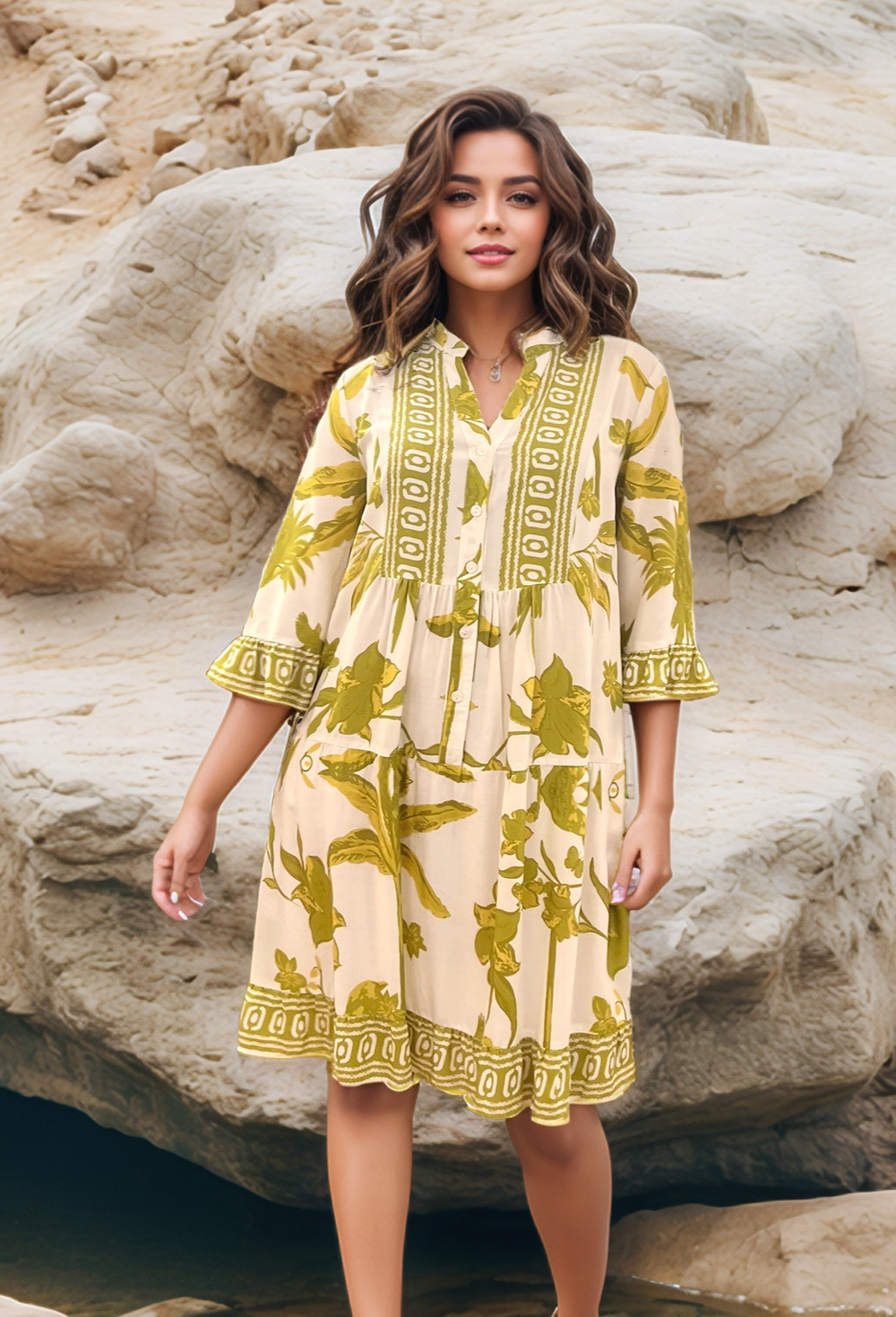 Picture of Lime Border-Print Dress