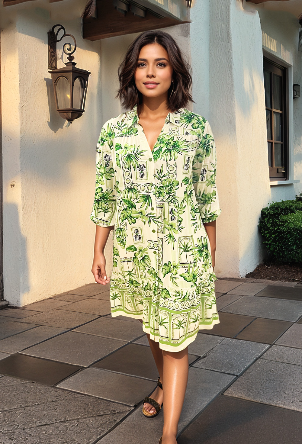 Picture of Emerald Palm Border Print Dress