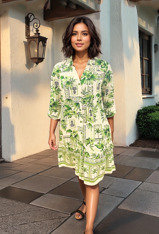 Picture of Emerald Palm Border Print Dress